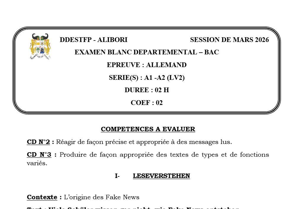 Aperçu de la première page — BAC BLANC 2026 ALIBORI ALLEMAND LV2
