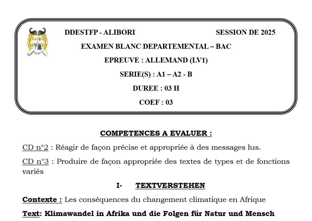 Aperçu de la première page — Allemand Epreuve BAC BLANC LV1 ALIBORI 2025