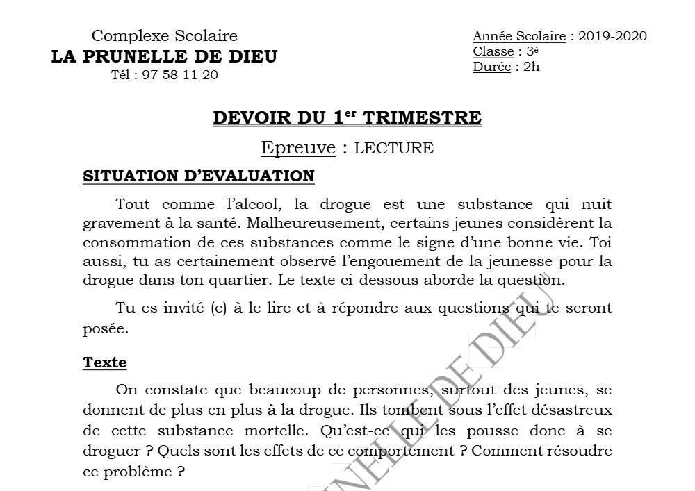Aperçu de la première page — 3ème Lecture 1er Devoir 1er Trimestre CS La Prunelle de Dieu 2019 2020