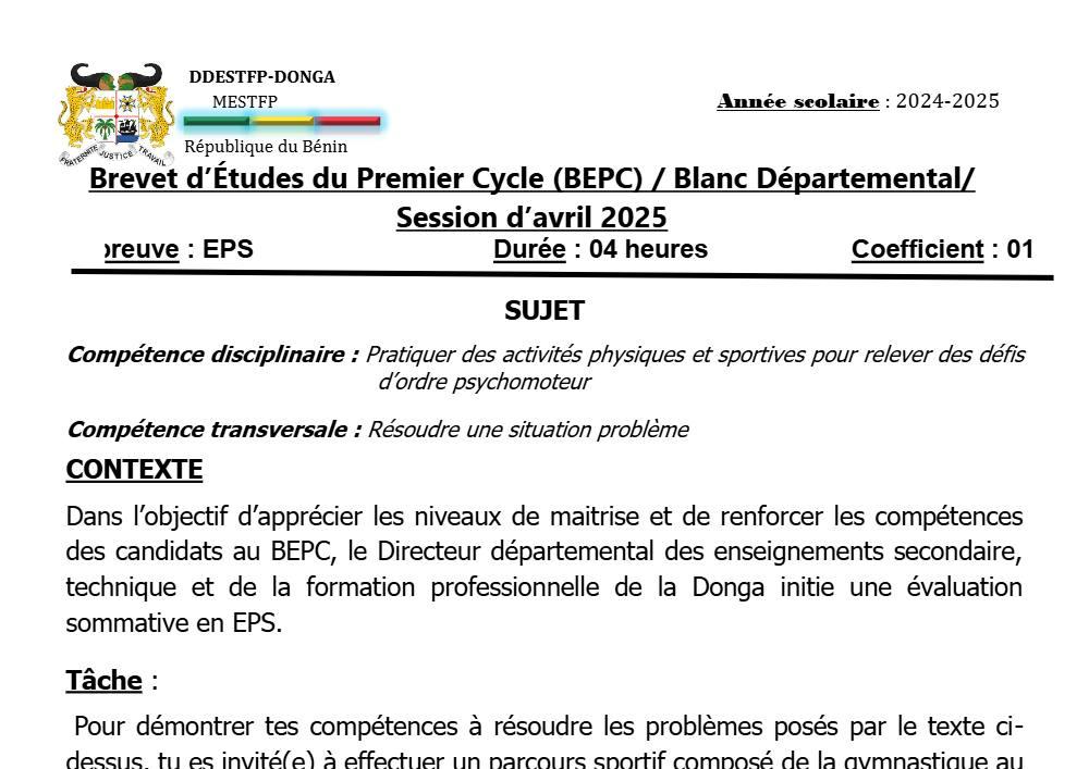 Aperçu de la première page — DONGA BEPC BLANC 25 EPS