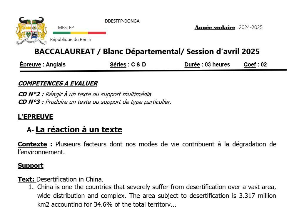 Aperçu de la première page — DONGA BAC BLANC 25 ANGLAIS C D
