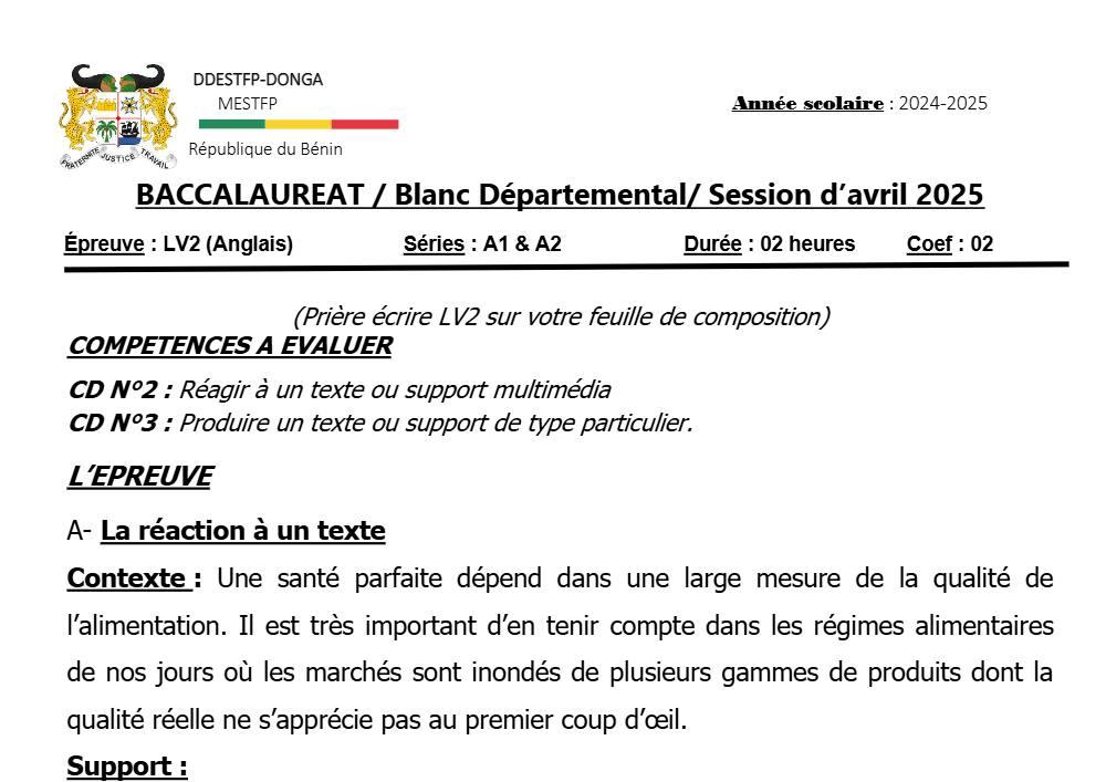 Aperçu de la première page — DONGA BAC BLANC 25 ANG LV2 A1 A2