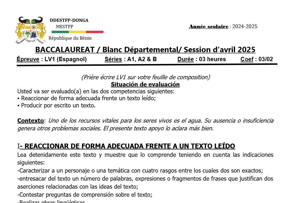 Aperçu de la première page — DONGA BAC BLANC 25 ESP LV1 A1 A2 B