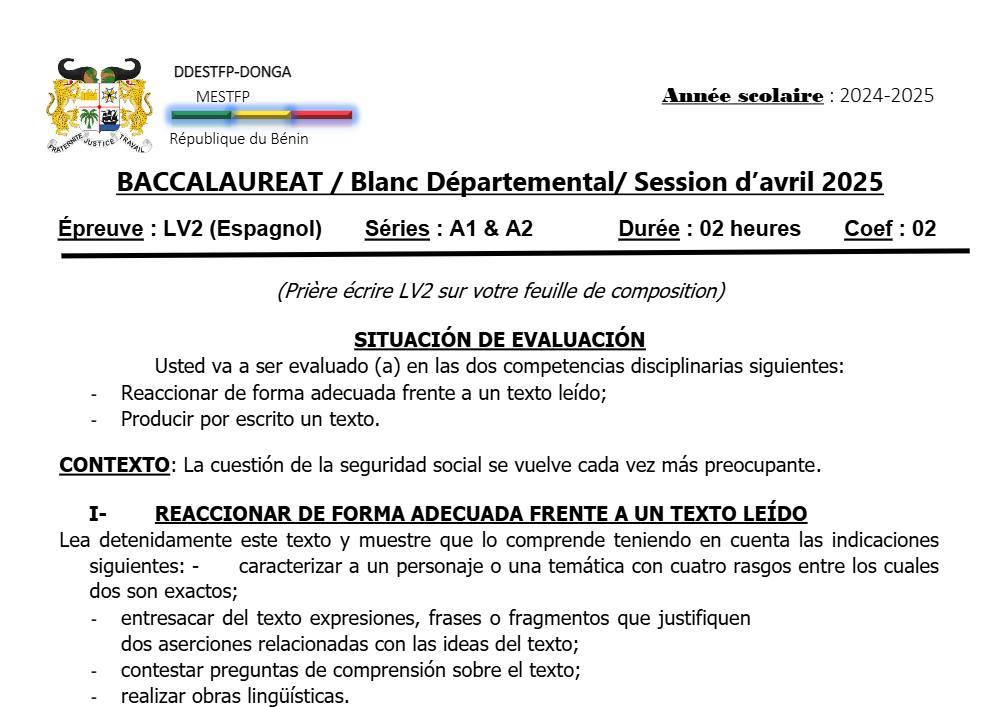 Aperçu de la première page — DONGA BAC BLANC 25 ESP LV2 A1 A2