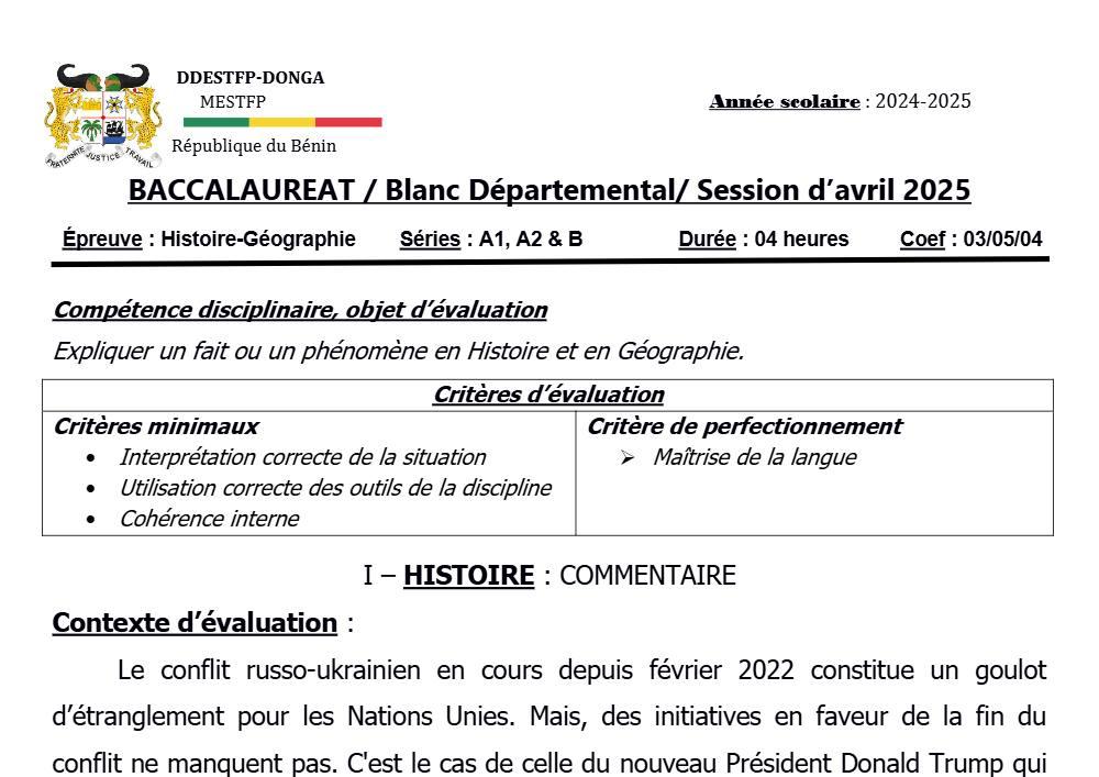 Aperçu de la première page — DONGA BAC BLANC 25 HIST GEO A1A2B