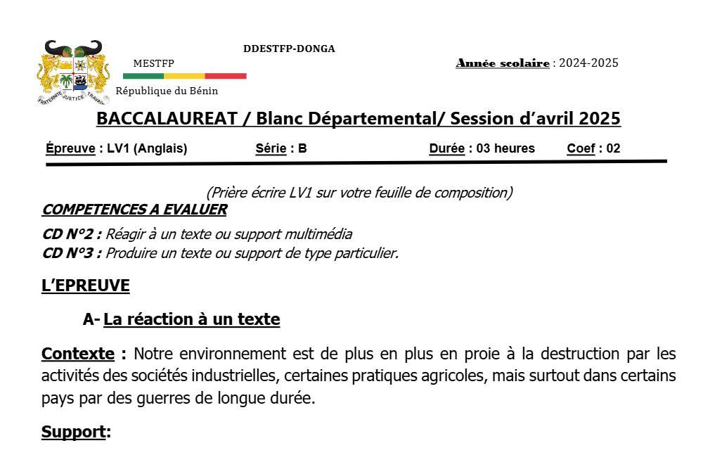Aperçu de la première page — DONGA BAC BLANC 2025 ANG LV1 B