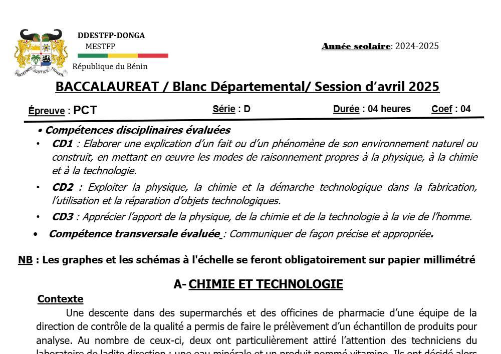 Aperçu de la première page — DONGA BAC BLANC 2025 PCT Série D