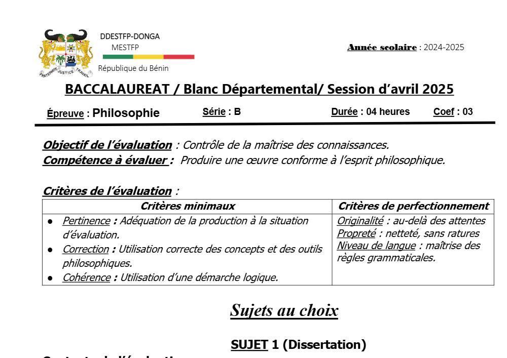 Aperçu de la première page — DONGA BAC BLANC 2025 PHILO SERIE B