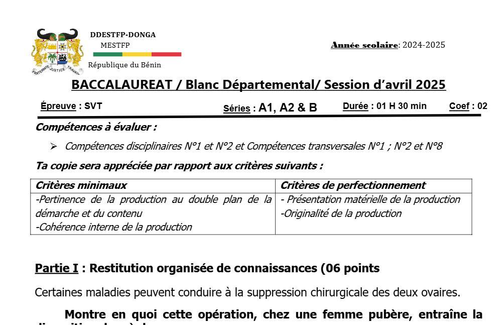 Aperçu de la première page — DONGA BAC BLANC 2025 SVT A1A2B