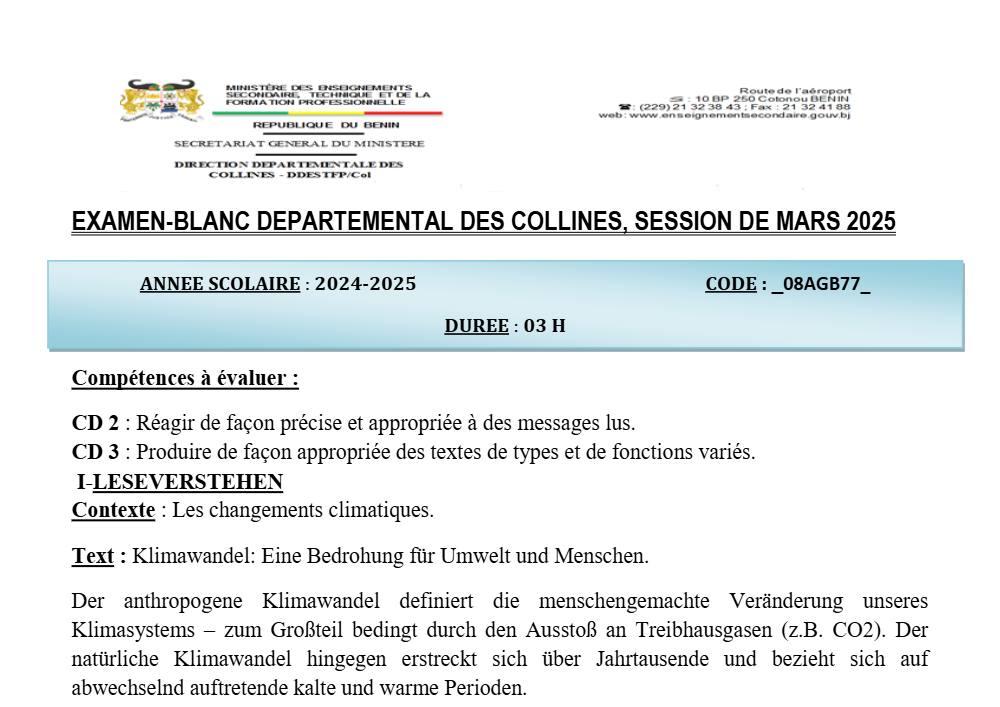 Aperçu de la première page — Allemand LV1 BAC Blanc Collines 2025