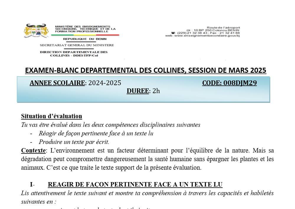 Aperçu de la première page — Espagnol BEPC Blanc Collines 2025