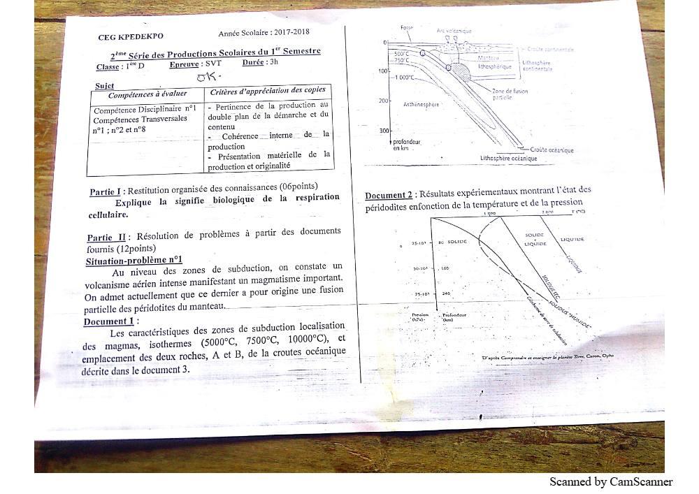 Aperçu de la première page — SVT 1ère D Production Scolaire 2 Semestre 1 2017 2018