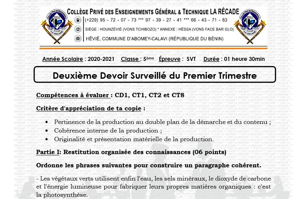 Aperçu de la première page — SVT Compilation Devoir Surveillé (Décembre 2020) 2020 2021