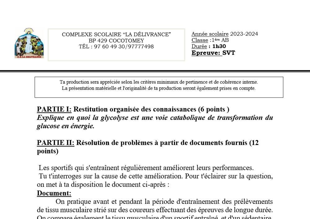 Aperçu de la première page — SVT Compilation Devoir Surveillé (Février 2024) 2023 2024