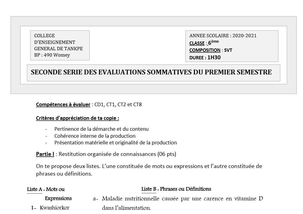 Aperçu de la première page — SVT Compilation Devoir Surveillé (Janvier 2021) 2020 2021