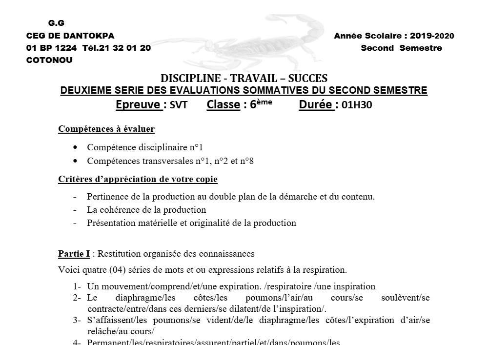 Aperçu de la première page — SVT Compilation Évaluation 2 Semestre 2 2019 2020